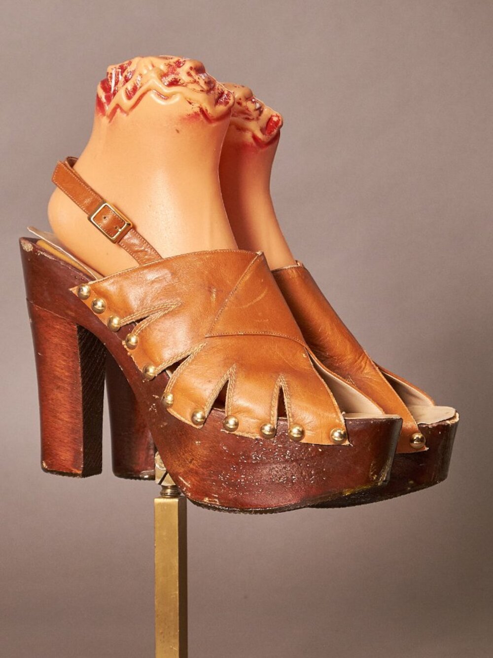 1970s Tan Leather Slingback Platforms Joseph Larose Heels